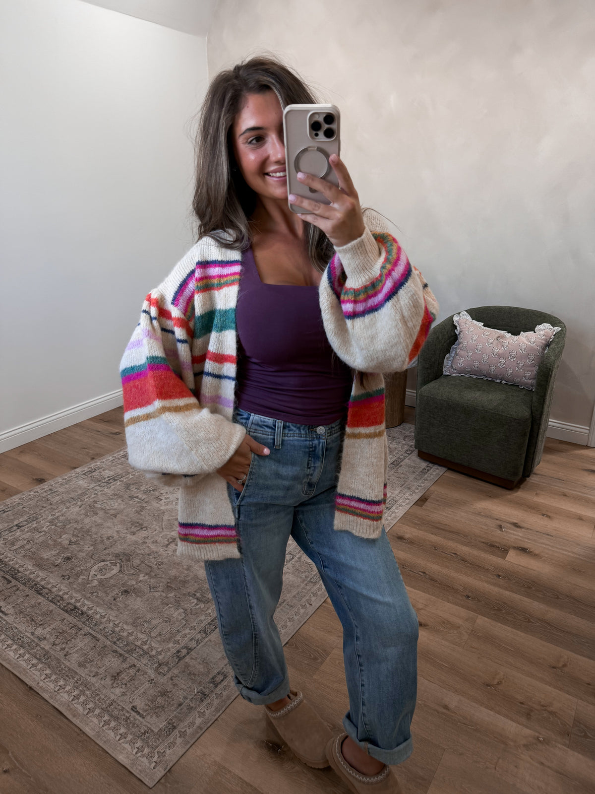 Sunset Carnival Striped Cardigan - cream multi *FREAKY FRIDAY SURPRISE ITEM*