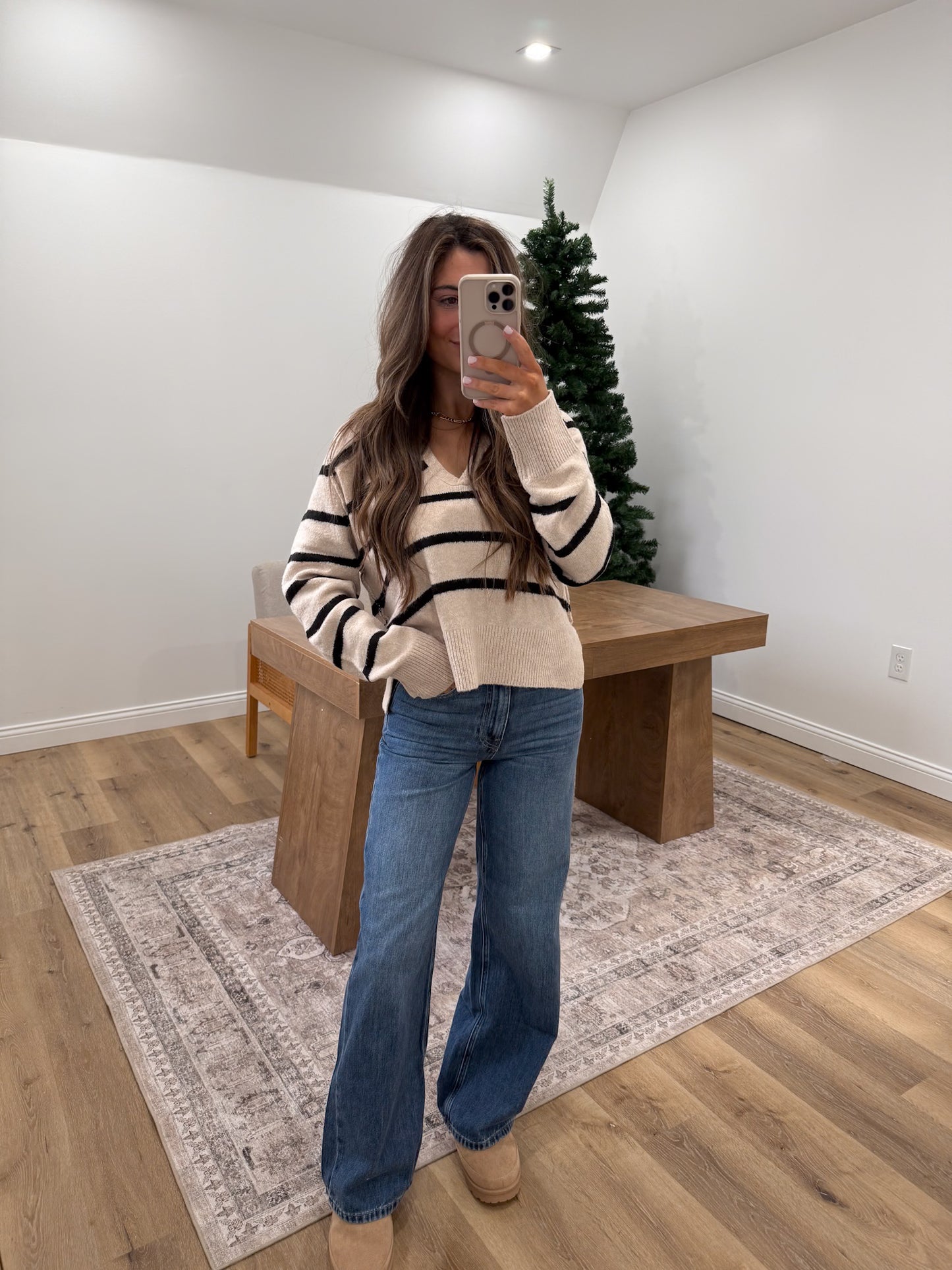 V-neck Stripe Polo Sweater