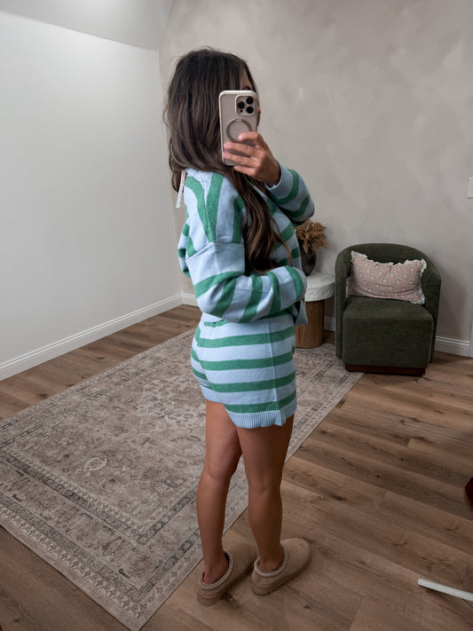 Harborline Relaxed Stripe Knit Short Set - JADE/BLUE *FREAKY FRIDAY SURPRISE ITEM*
