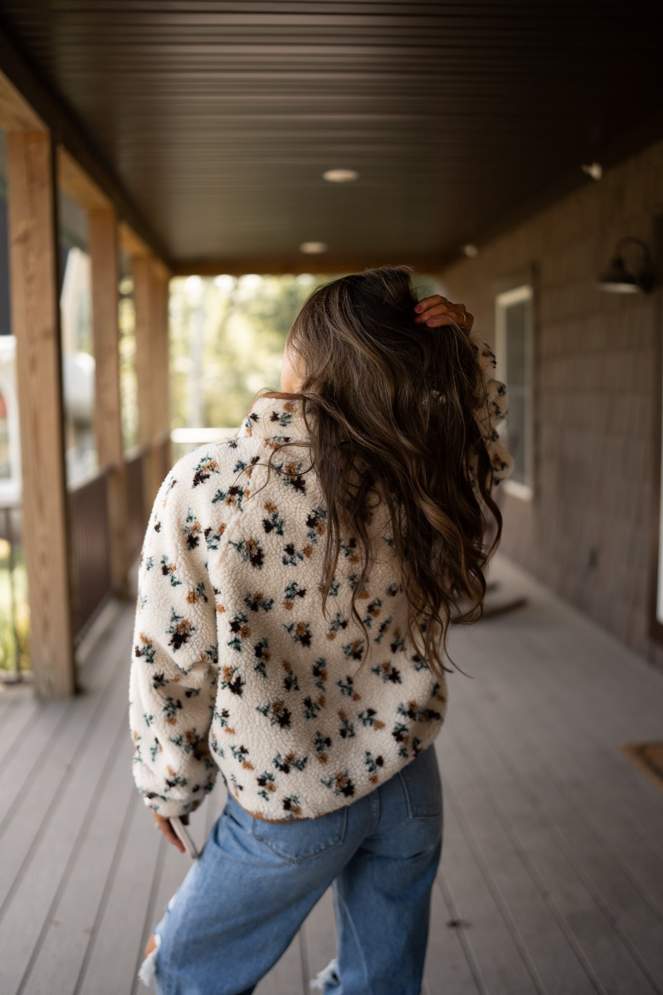 Floral Print Fluffy Fleece Jacket