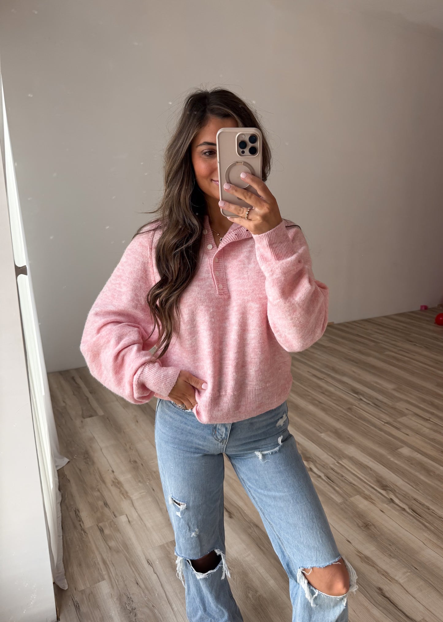 Make Me Blush Soft Knit Henley - pink