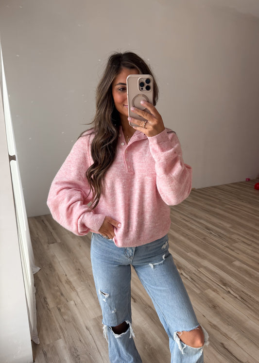 Make Me Blush Soft Knit Henley - pink