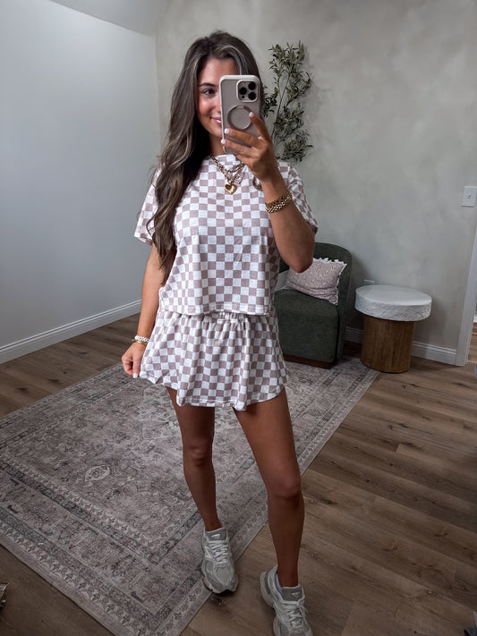Paige checkered Skorts Set - brown