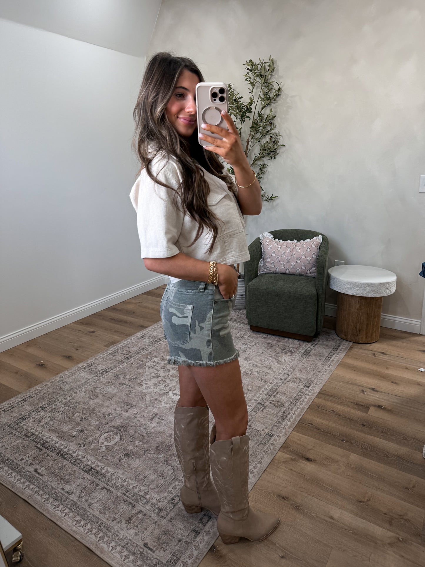 Sawyer High Rise Camo Denim Shorts - camo *restock*