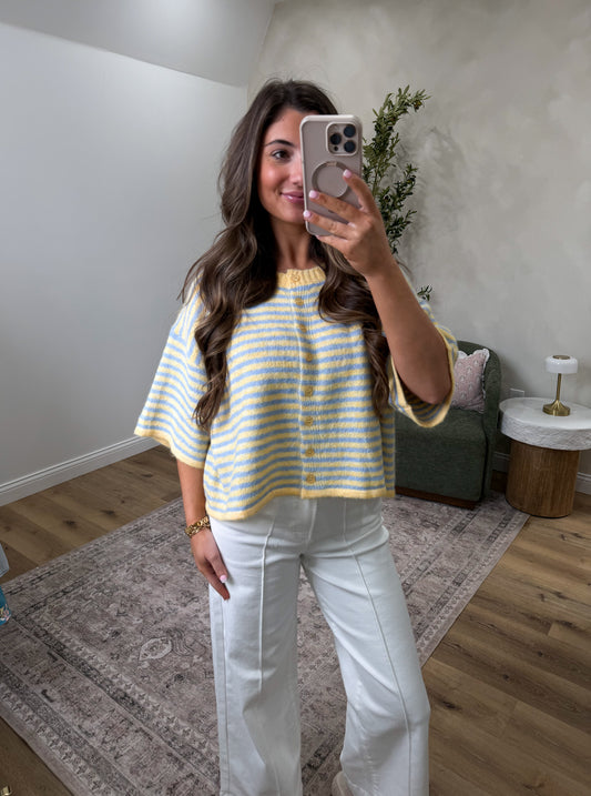 Cozy Moments Striped Knit Cardigan - yellow/blue