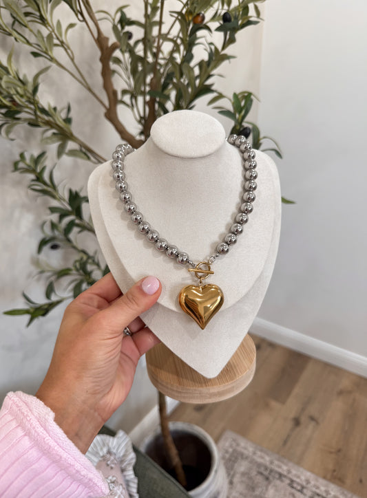 LoverGirl Two Toned Heart Necklace - waterproof