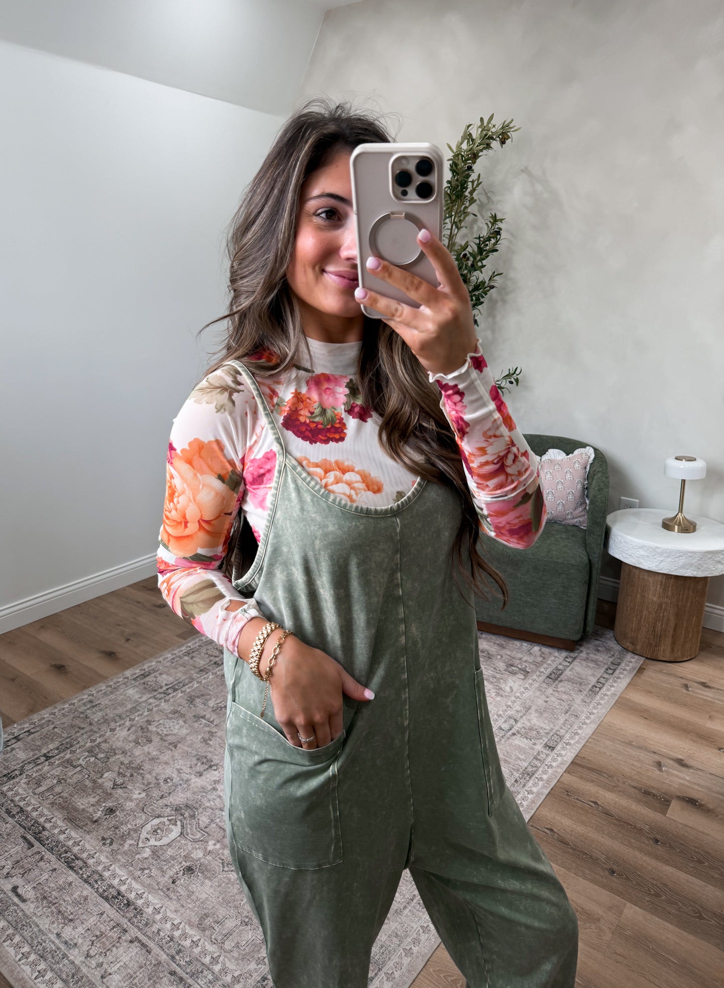 Tiffany Floral Mesh Top  - pink/cream