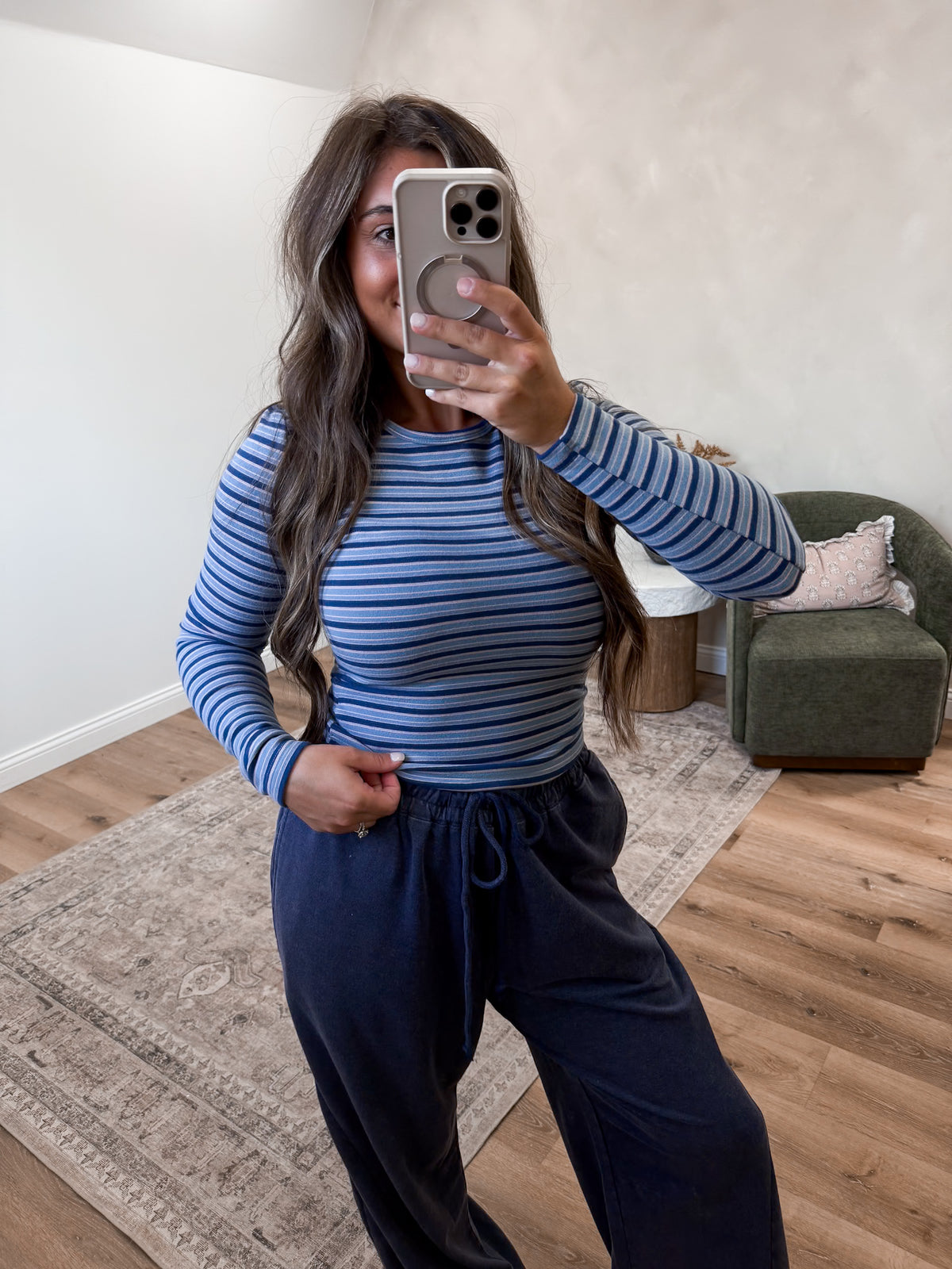 Carley Striped Fitted Long Sleeve - navy multi