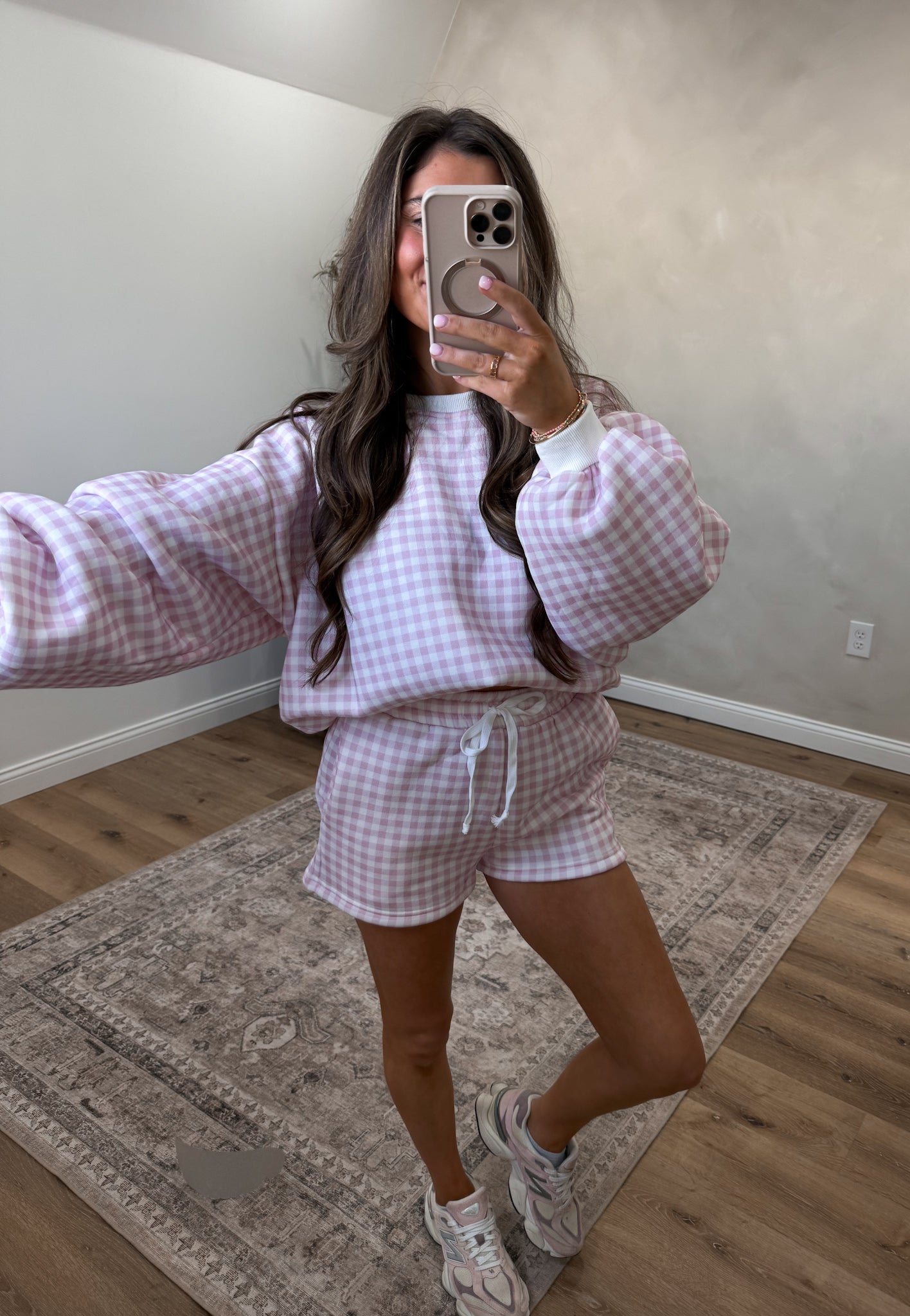 Dolly Gingham Short Set - pink