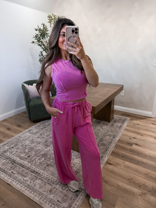 The Wrenley Washed Lounge Set - fuchsia