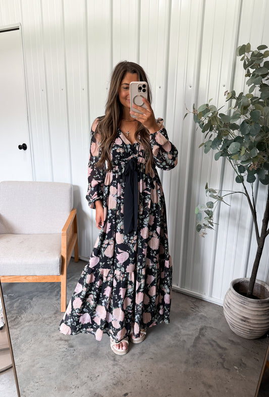 Floral Bow Tied Maxi Dress- Midnight