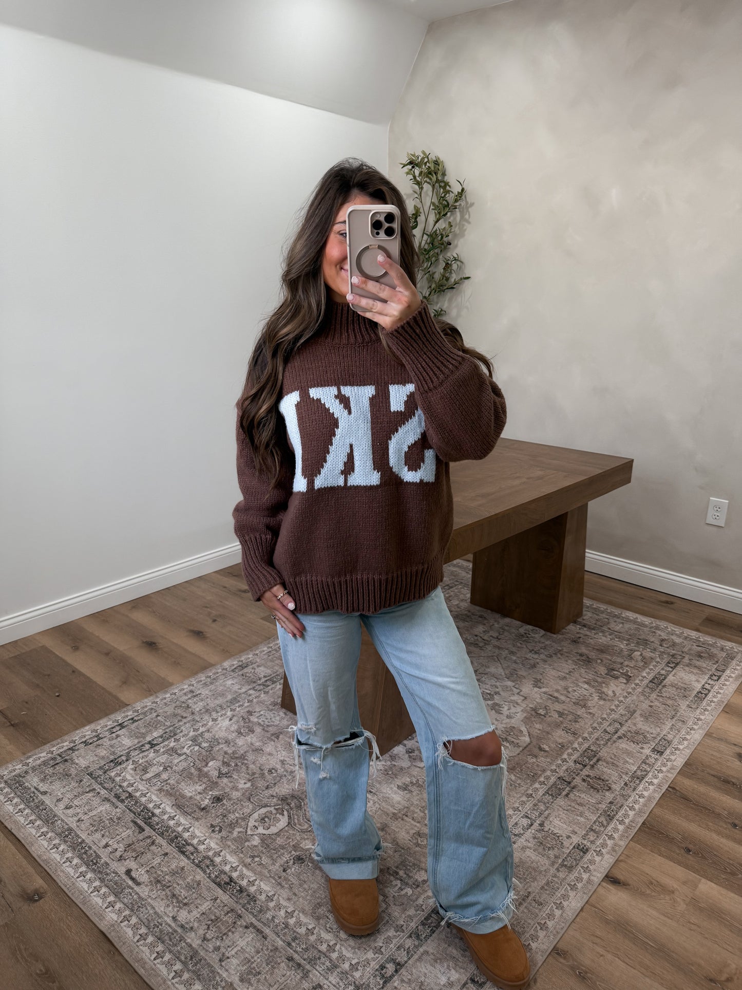 SKI Resort High Neck Sweater- Brown