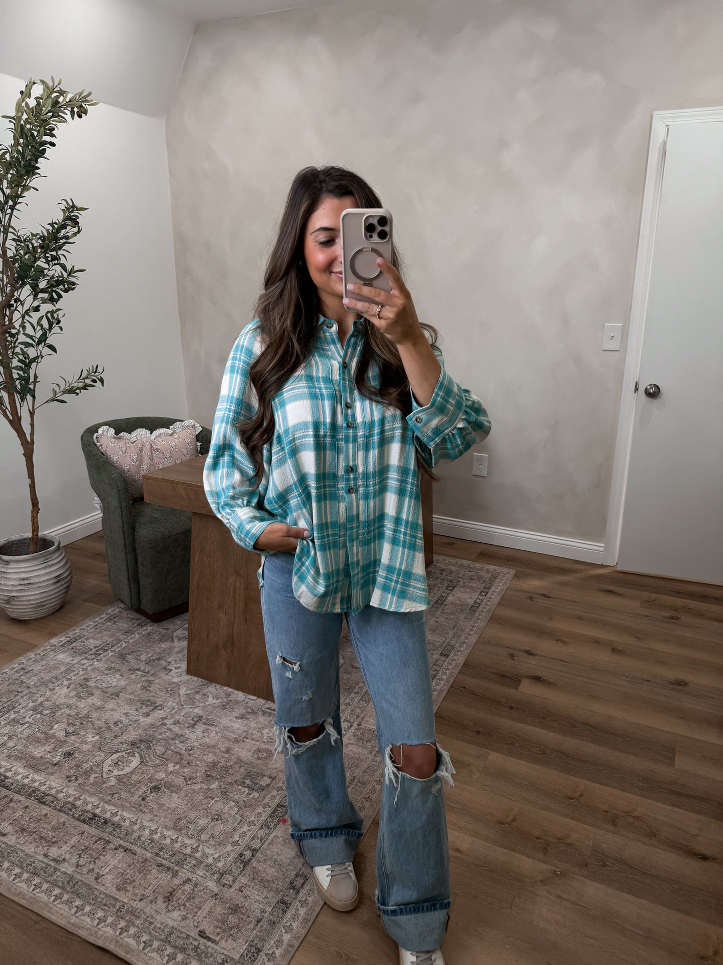 Callie Spring Flannel - Aqua