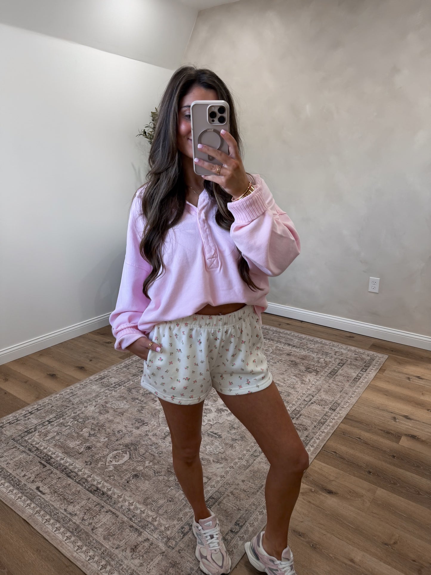 Nora Ditsy Floral French Terry Shorts - pink