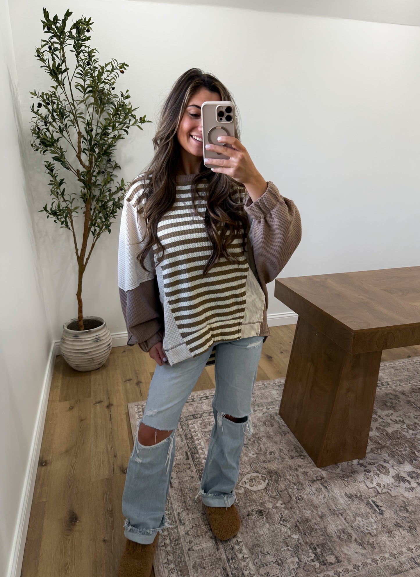 Striped Colorblock Thermal Pullover