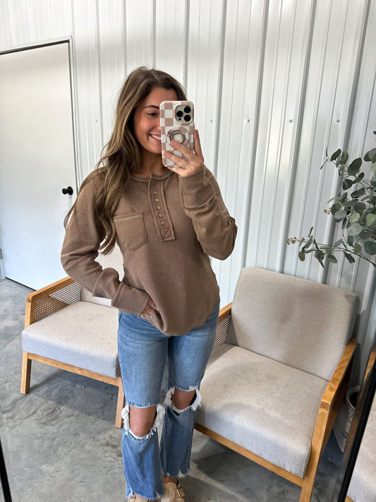 Button Down Washed Waffle Knit Henley - two colors! *last call*