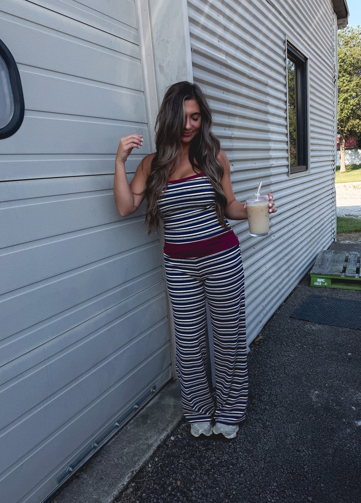 Do it All Tank with Foldover pant set - Navy/ Burgundy