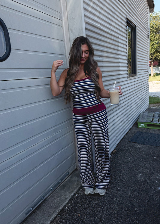 Do it All Tank with Foldover pant set - Navy/ Burgundy