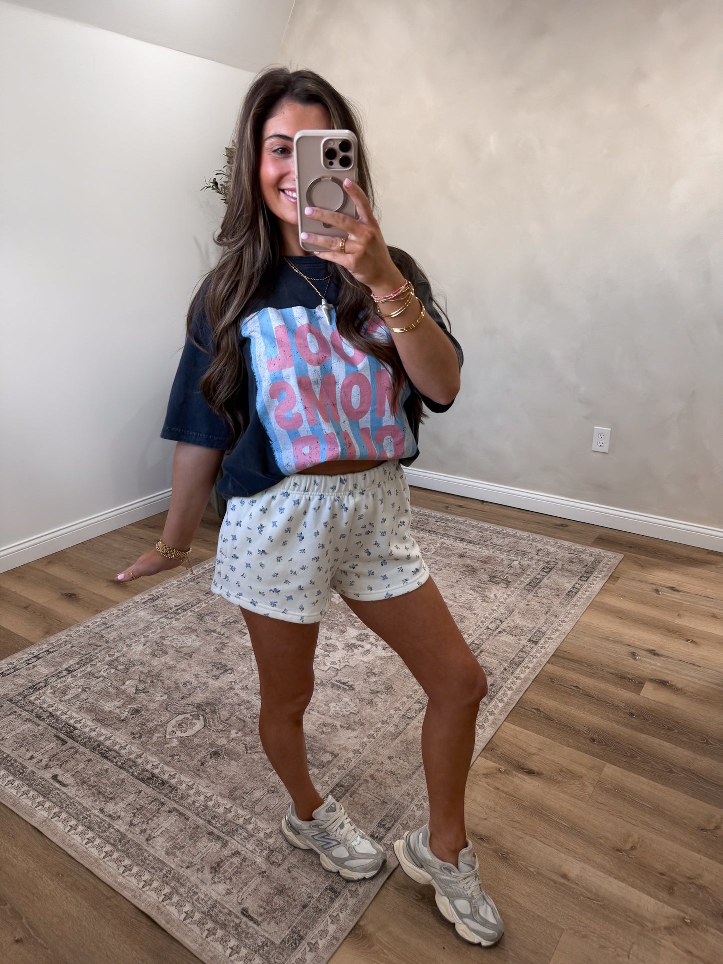 Nora Ditsy Floral French Terry Shorts - blue