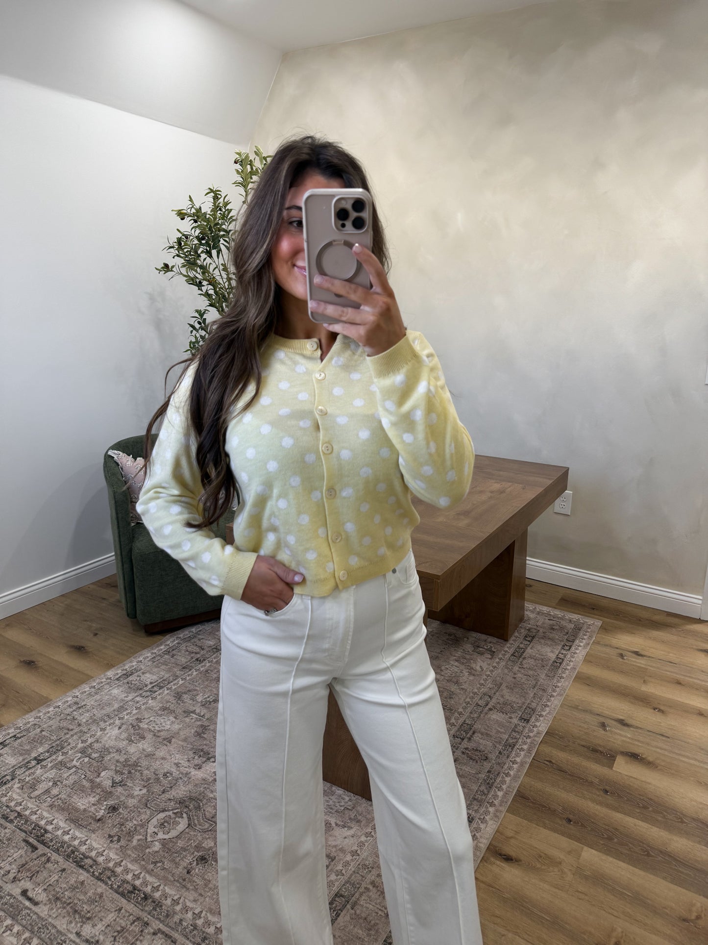 Callie Polka Dot Cardigan - butter