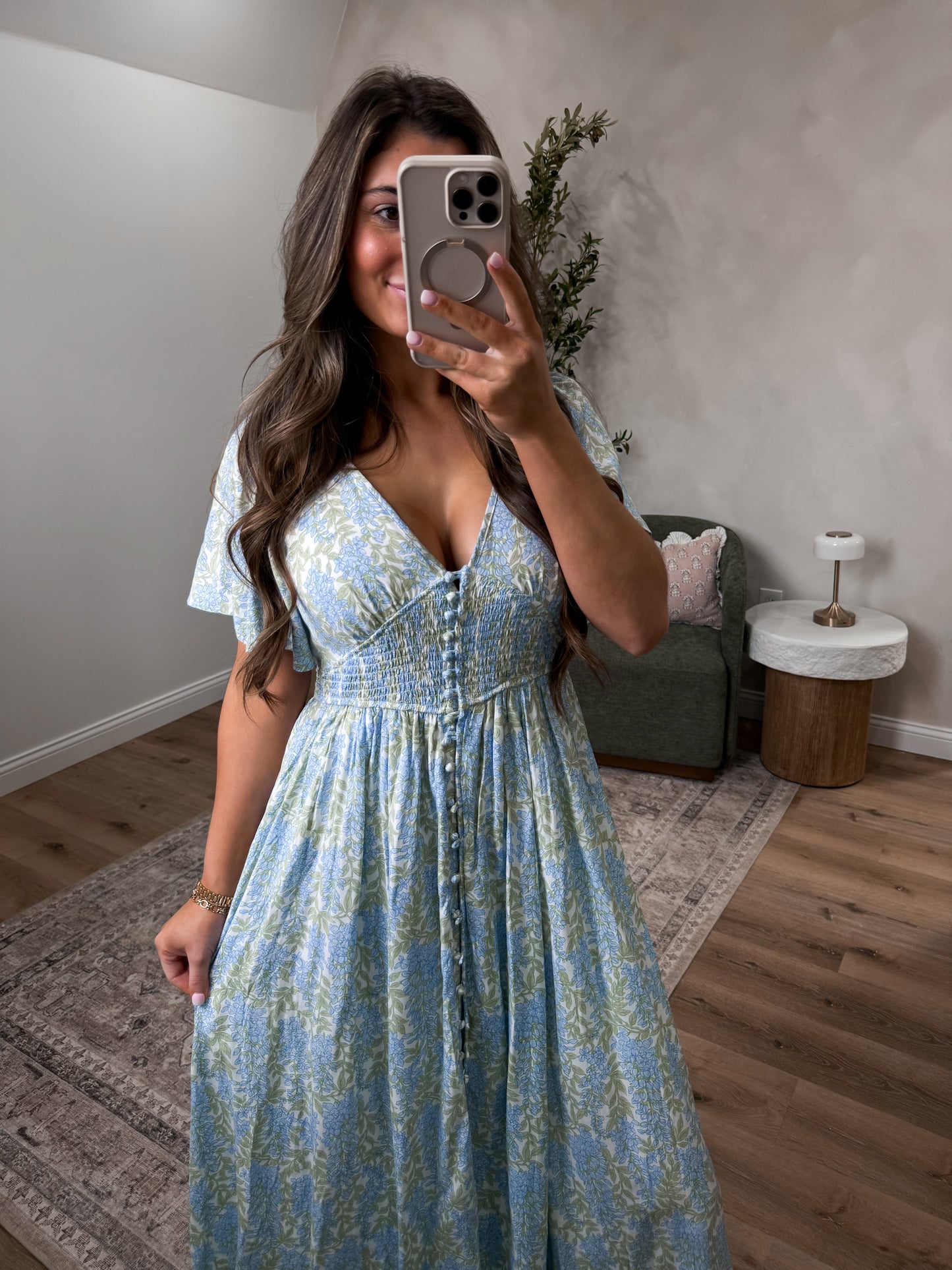 Melody Smocked Waist Maxi - cornflower