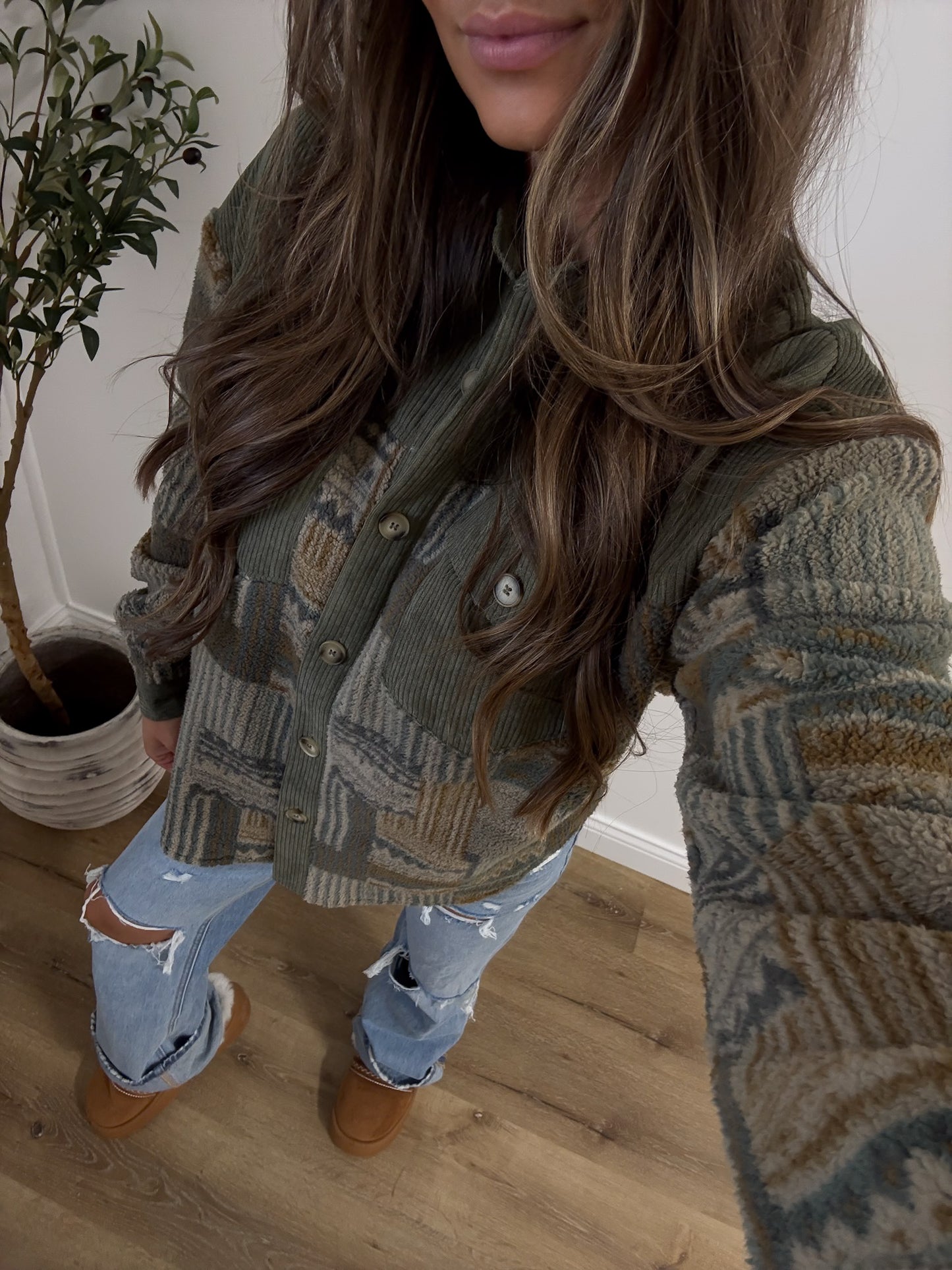 olive green aztec shacket