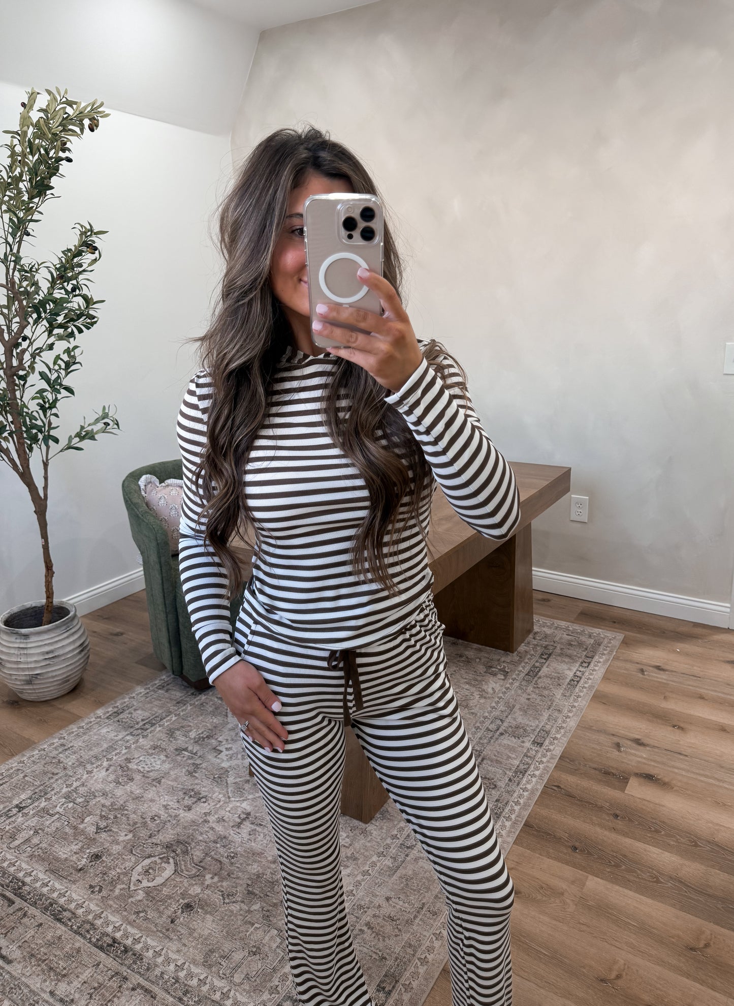Modal Striped Lounge Set- Brown/Ivory