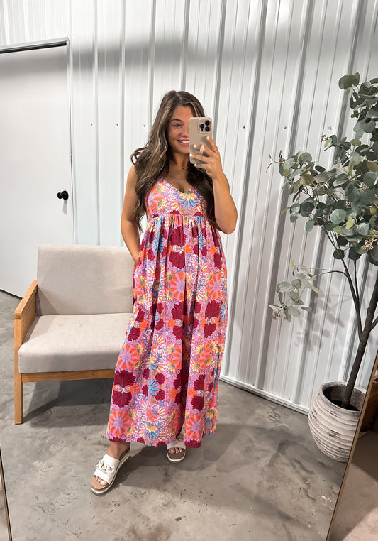 Jane Floral Maxi Dress- Pink Multi