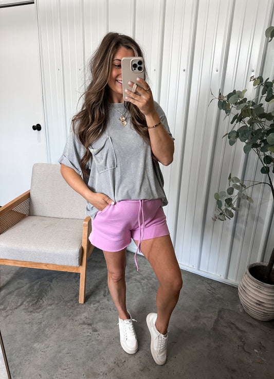 Raw Hem Lounge Shorts -Mauve