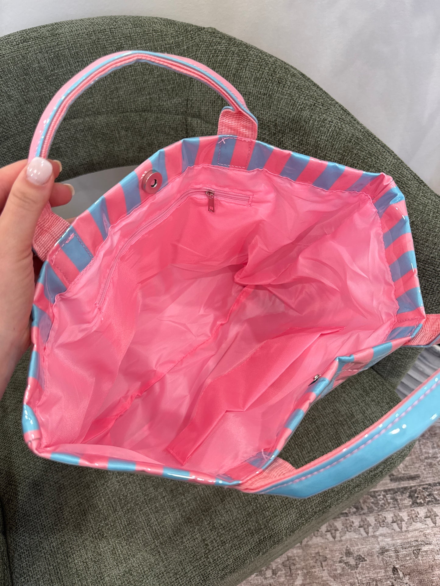 Neon Pop Carryall Striped Tote Bag - pink/blue