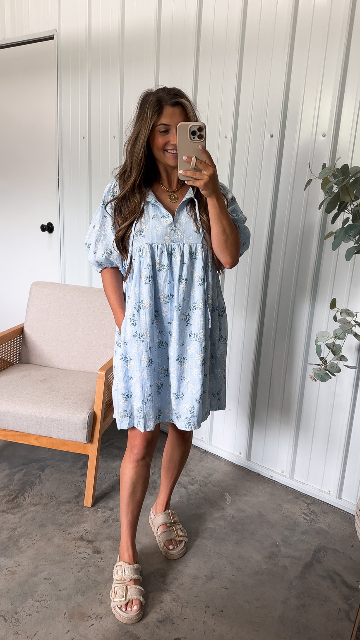 Dainty Floral Babydoll Dress- Sky