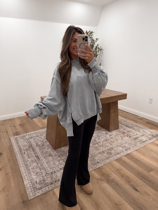 Washed Exposed seam pullover - Sleet