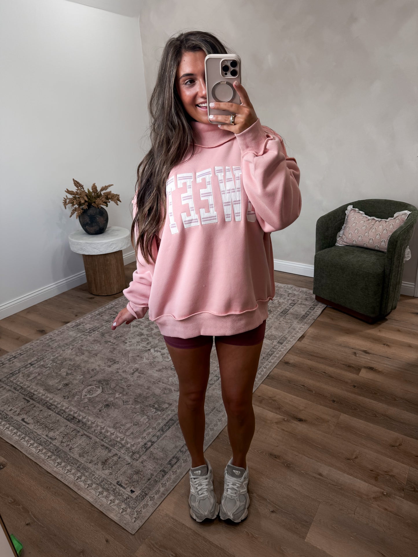 SWEET striped  Mock Neck Pullover - pink