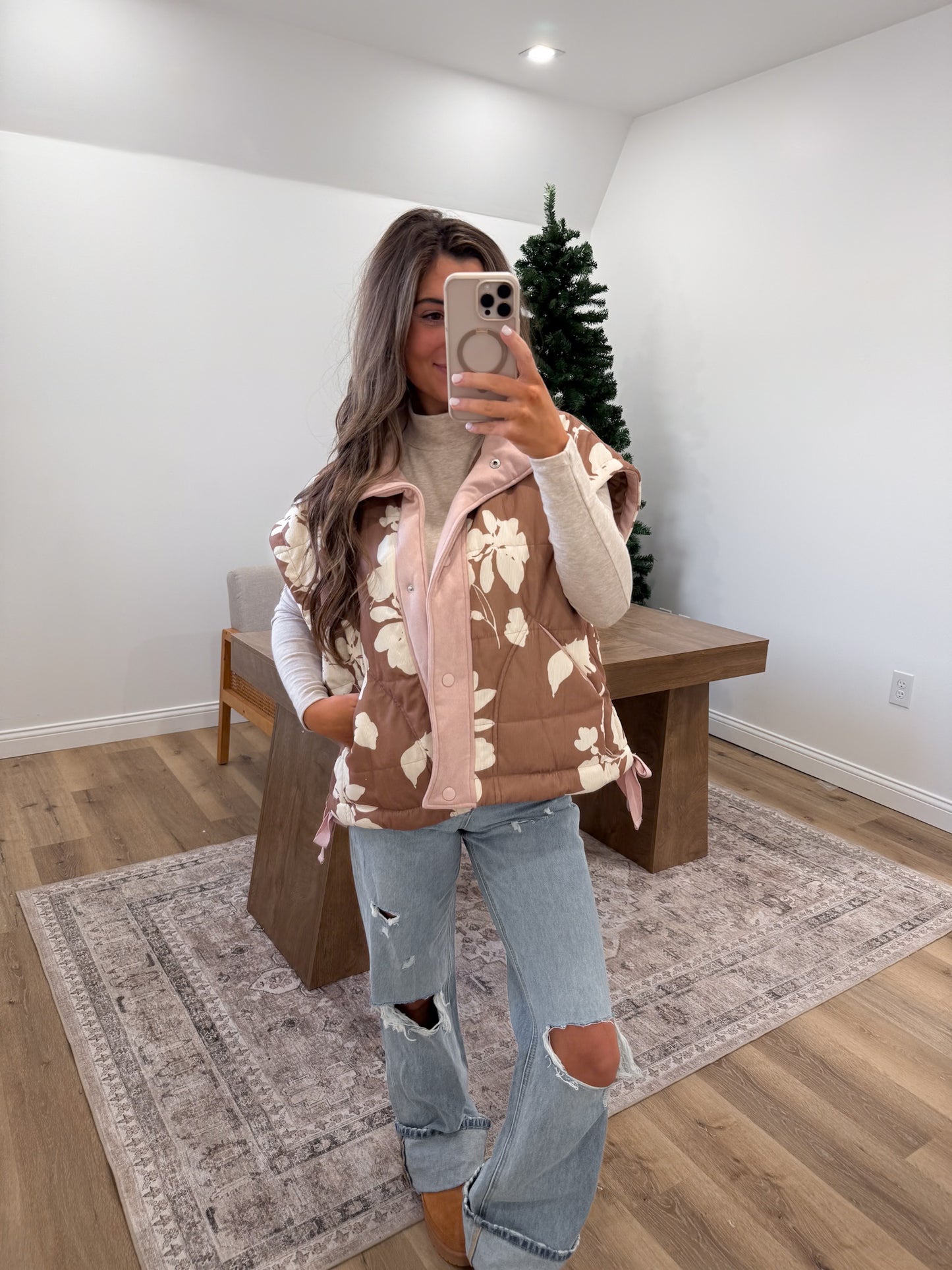 Floral Print Corduroy Vest