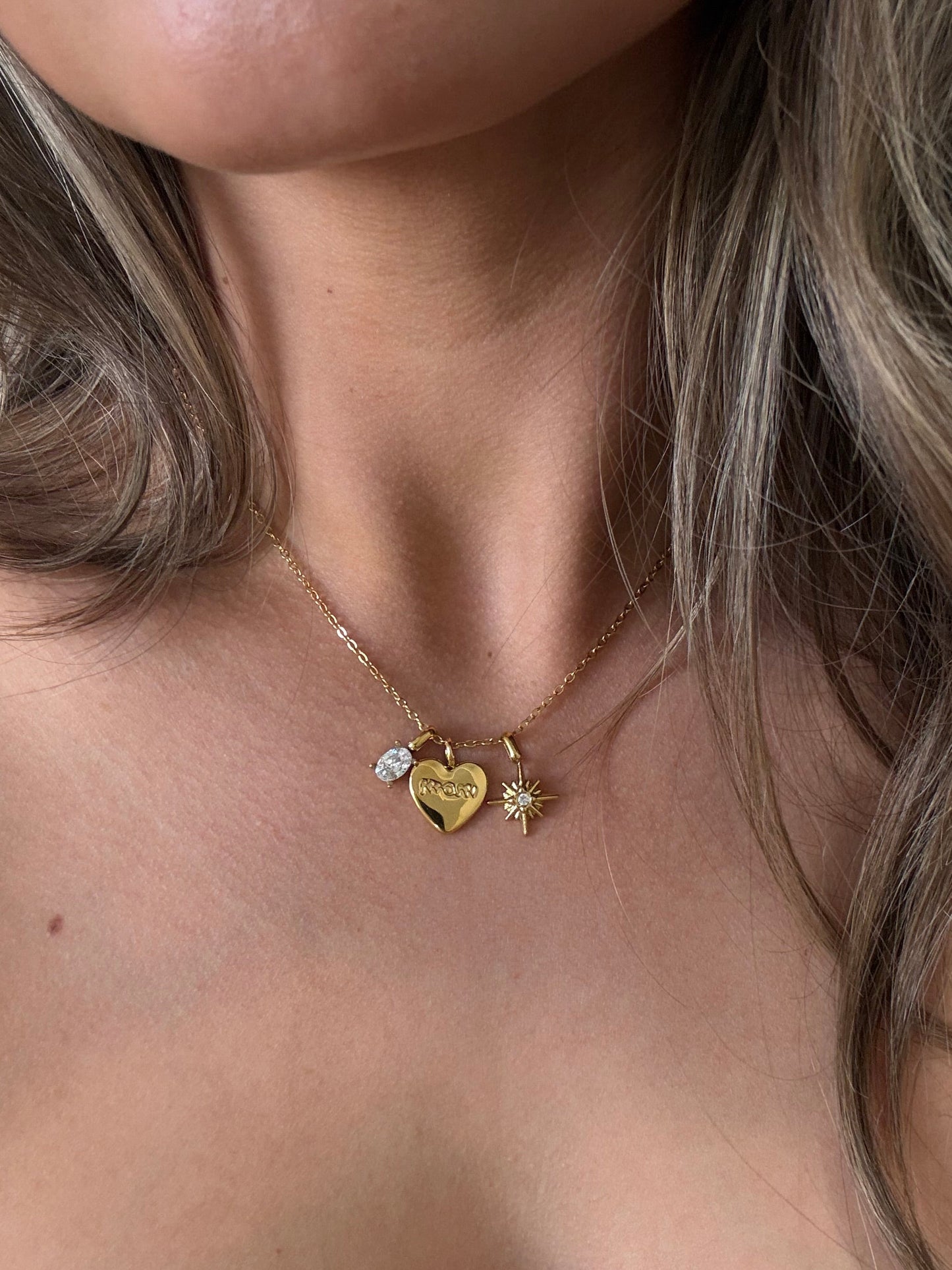 Golden Love Mom Heart Charm Necklace - waterproof