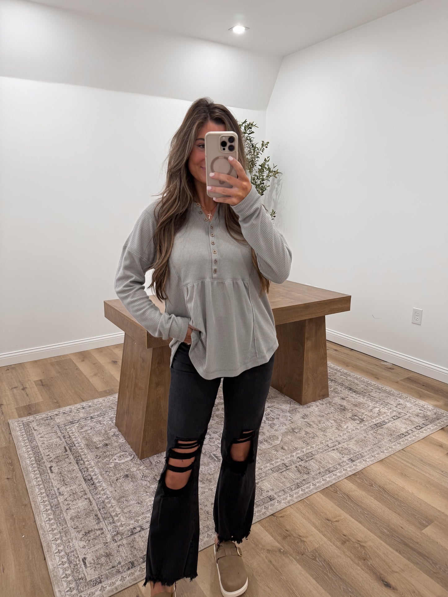 Cozy Waffle Exposed Seam Henley DOORBUSTER