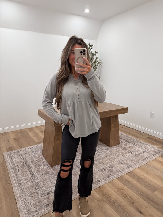 Cozy Waffle Exposed Seam Henley DOORBUSTER