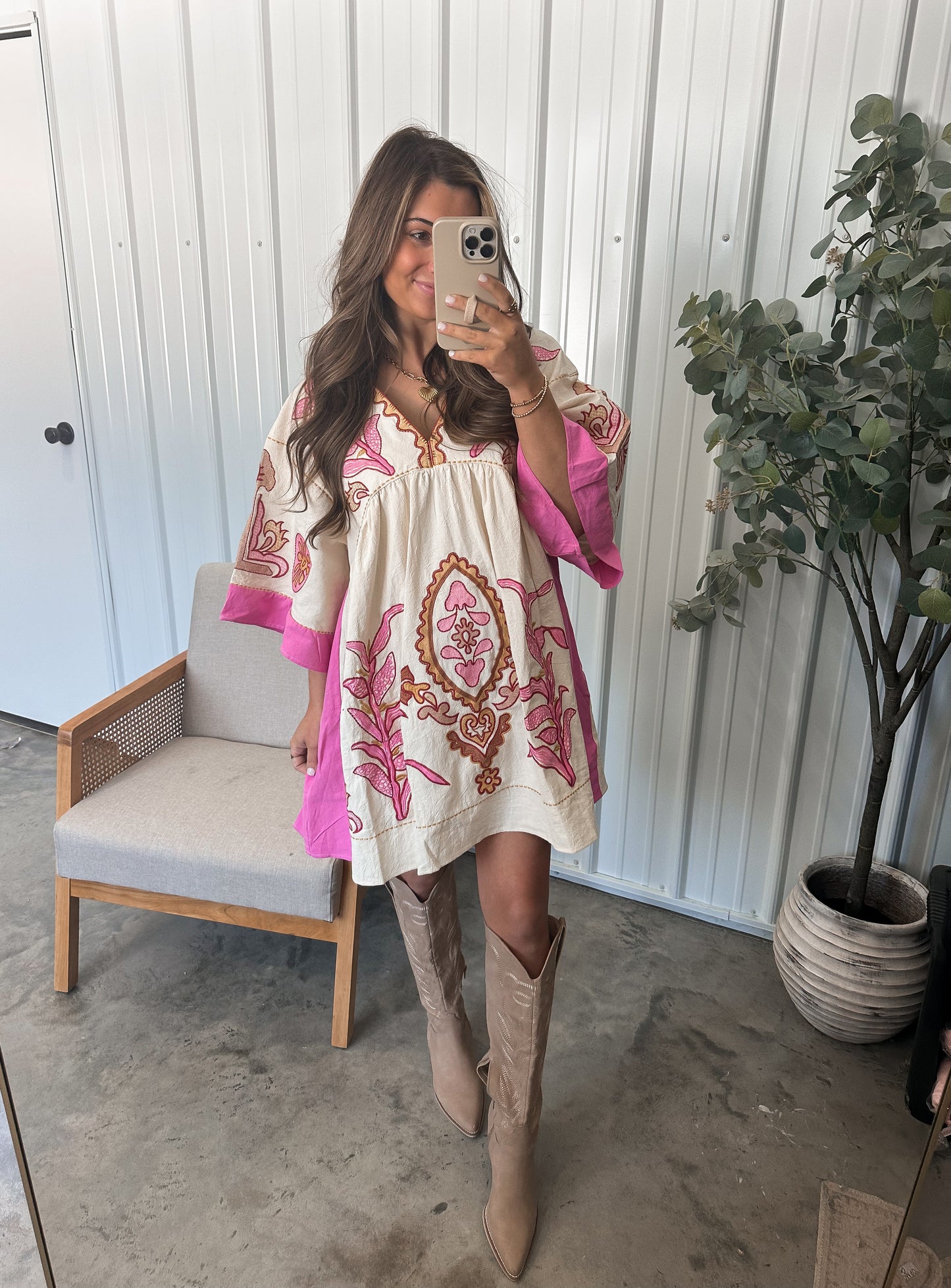 French Country Embroidered baby doll Dress