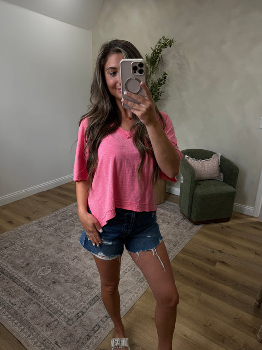 Emily Vintage V-Neck Top - pink