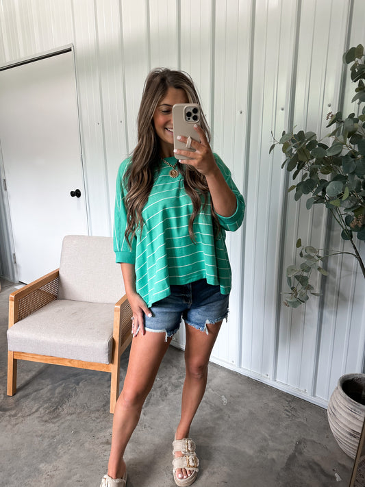 Brittany Striped Dolman Tee- Pistachio