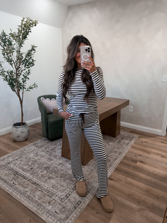 Modal Striped Lounge Set- Brown/Ivory