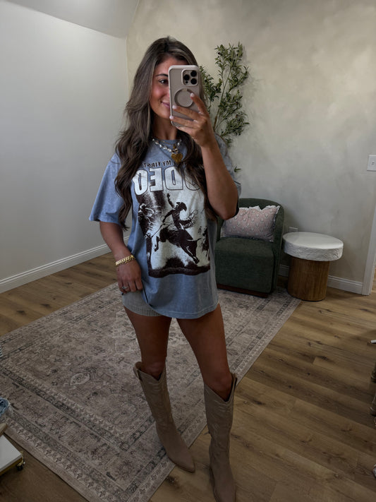 Rodeo Western Cowboy Graphic Tee - denim