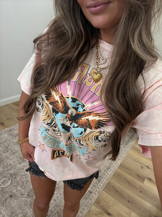 Rock N Roll World Tour Graphic Tee - pink