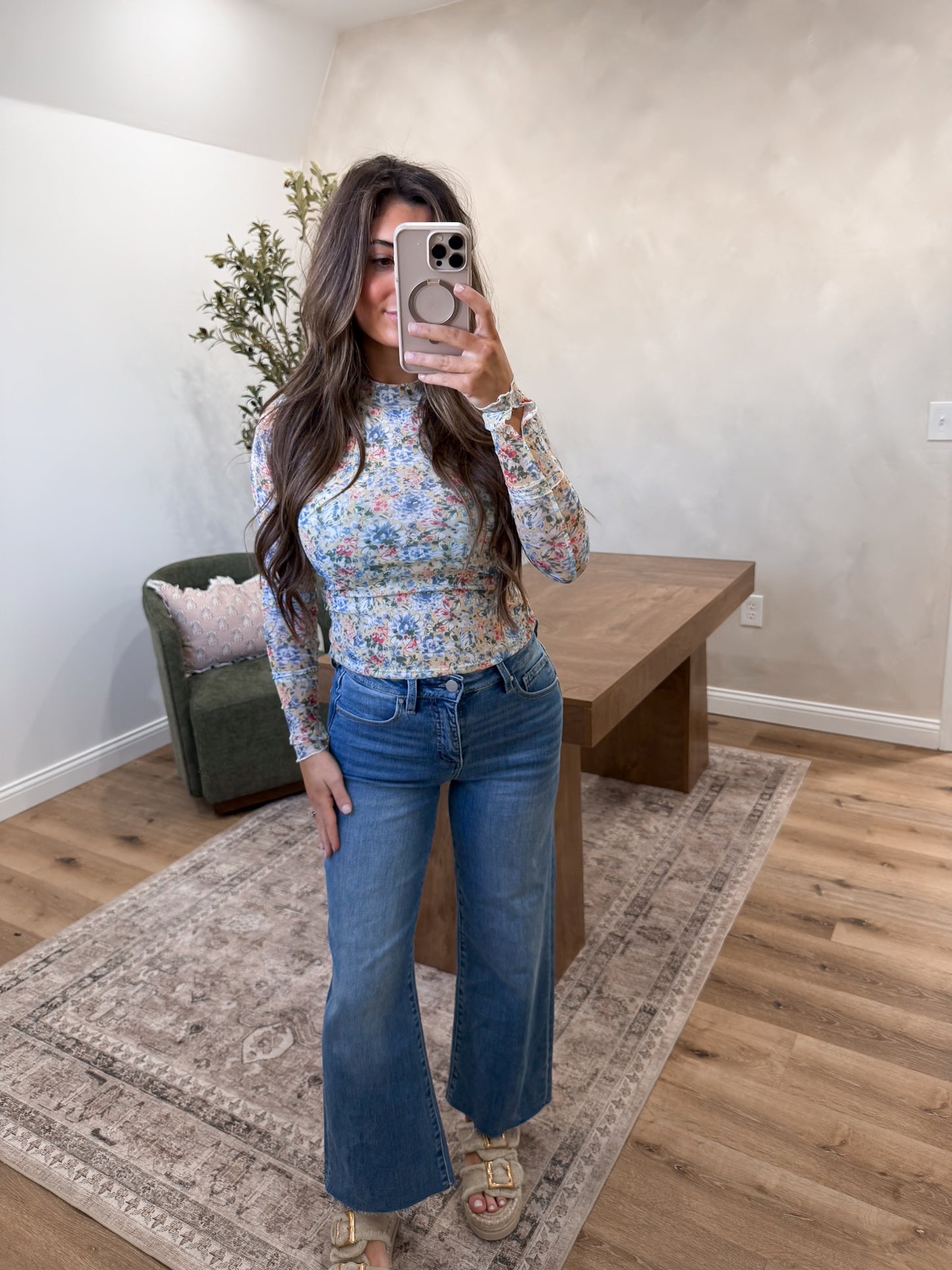 Tiffany Floral Mesh Long Sleeve Top - misted yellow