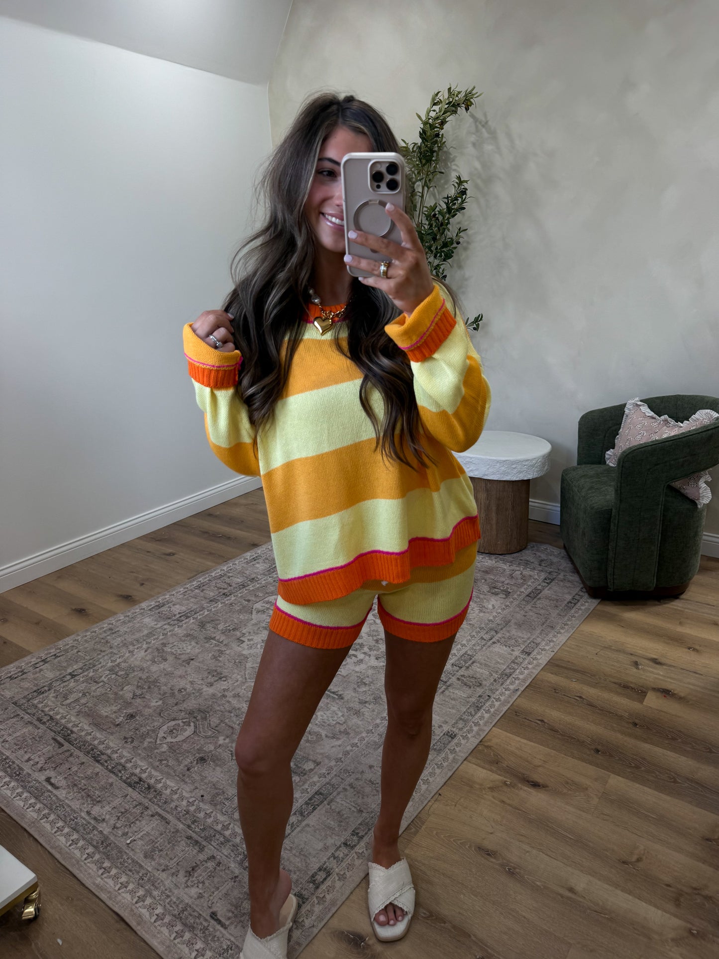 Sunset Striped Sweater Set - lemon/orange