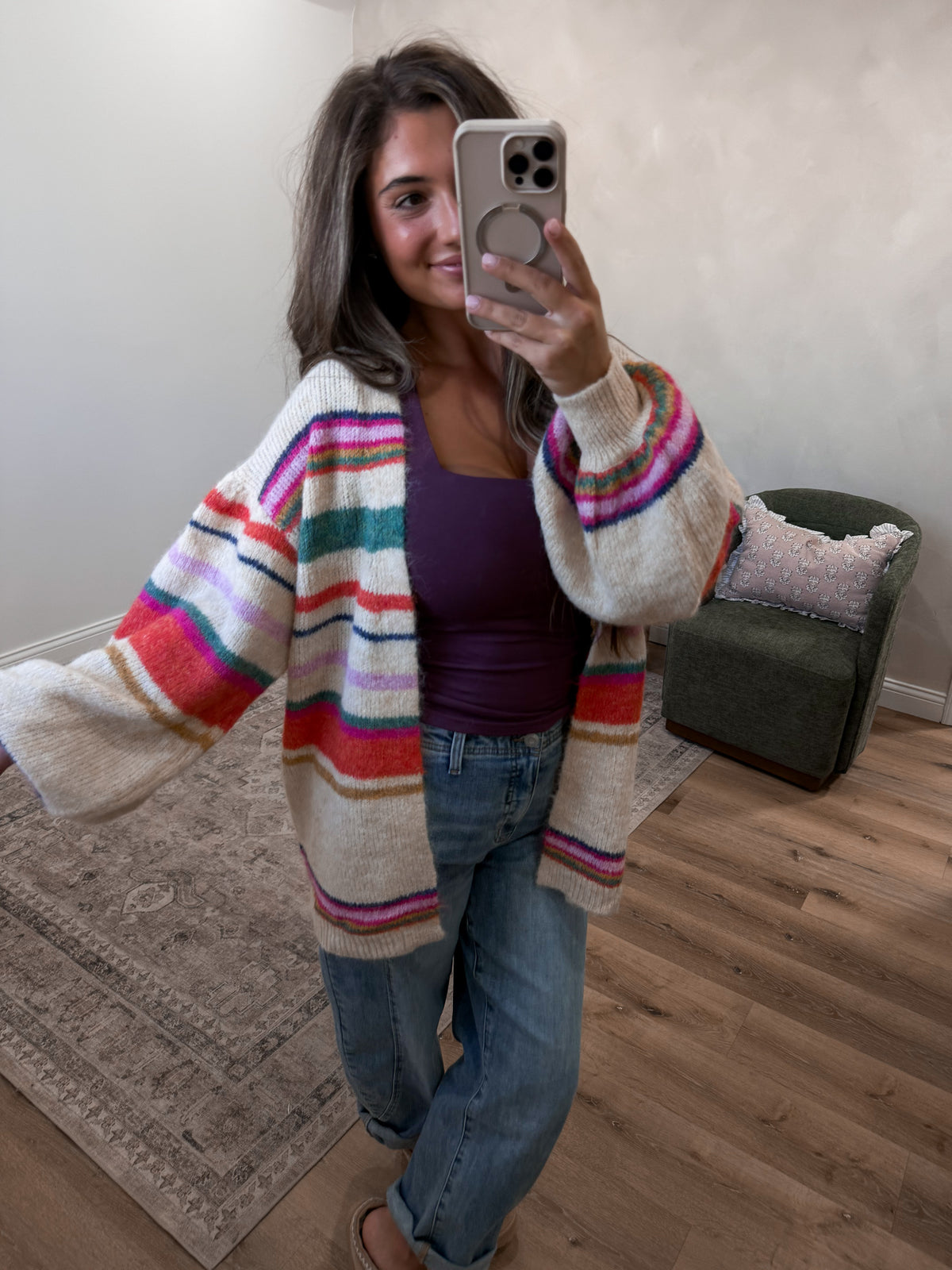 Sunset Carnival Striped Cardigan - cream multi *FREAKY FRIDAY SURPRISE ITEM*