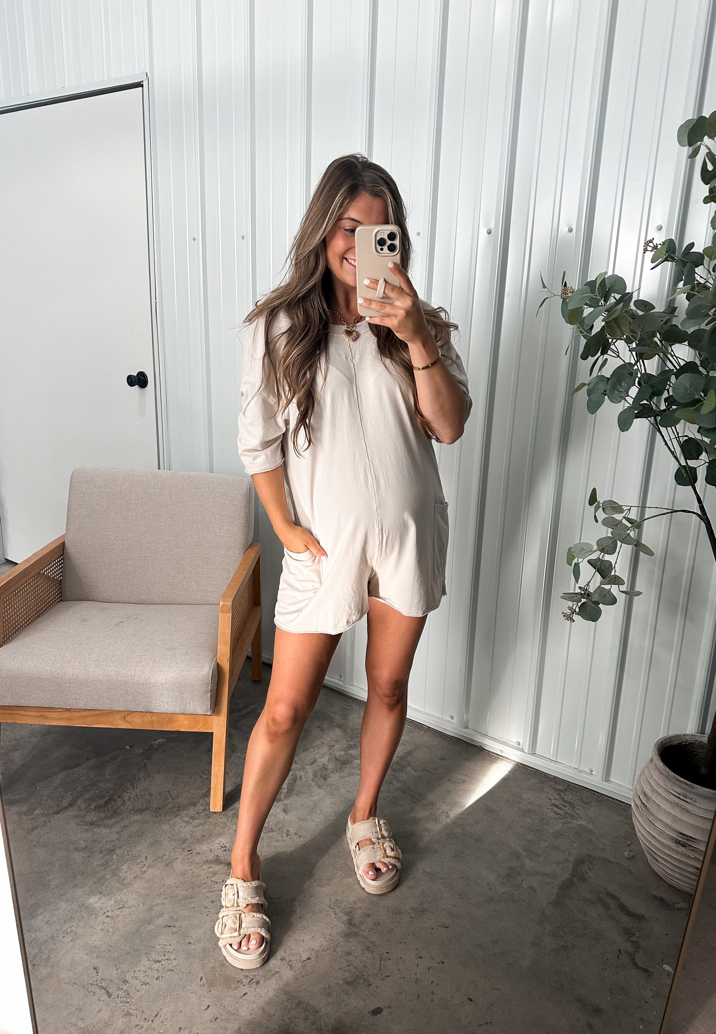 Vintage Washed Romper- Oatmeal