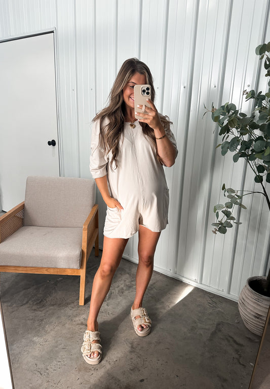 Vintage Washed Romper- Oatmeal