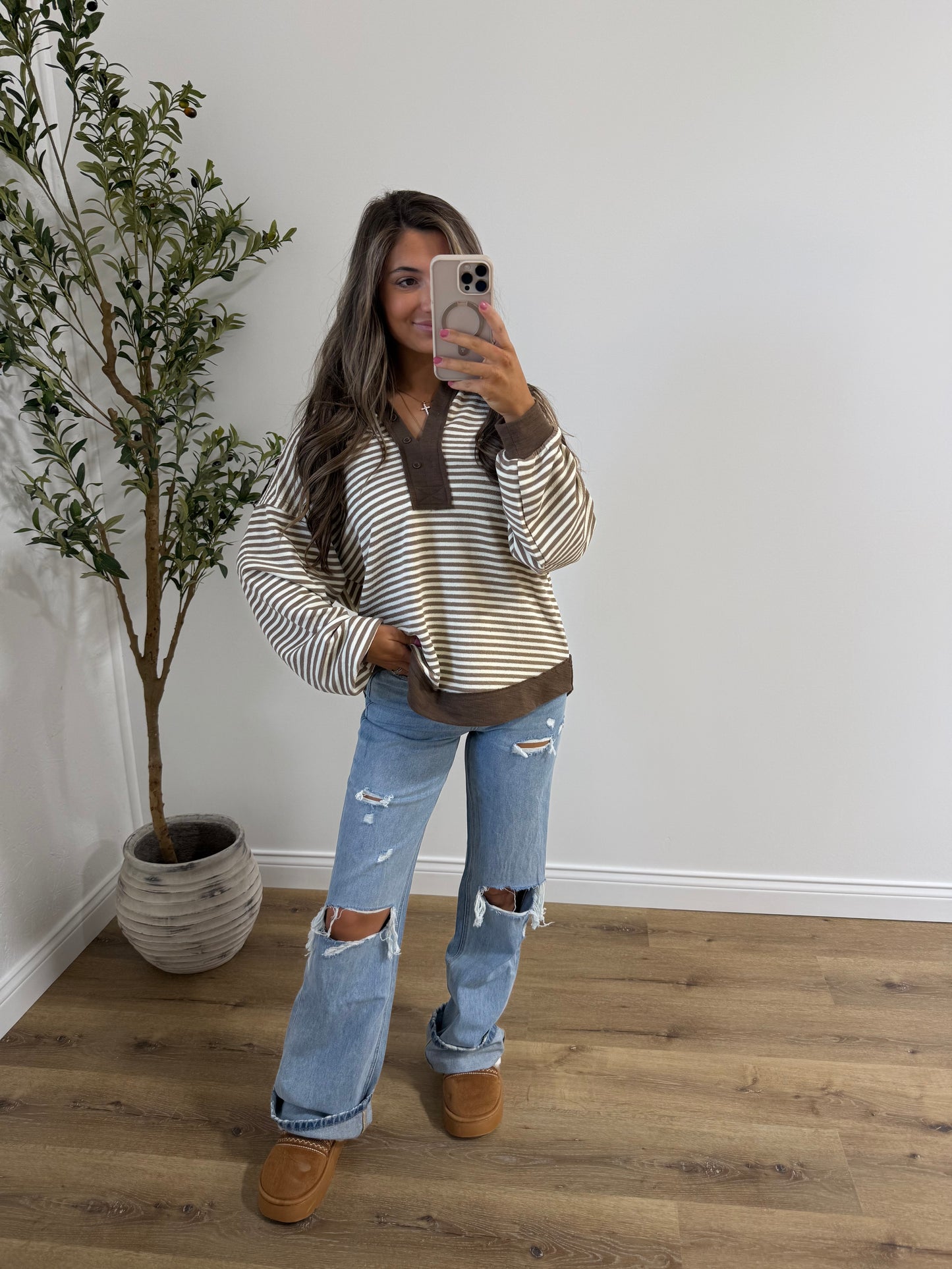 Mocha striped pullover