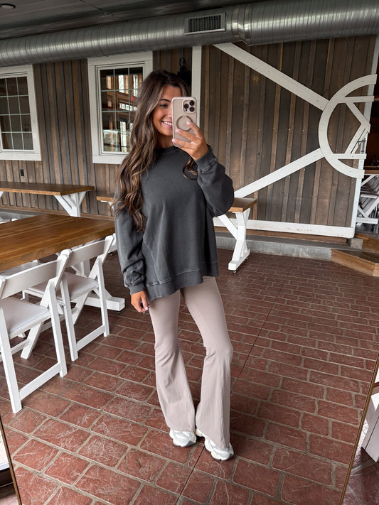 French Terry Side Slit Pullover - charcoal